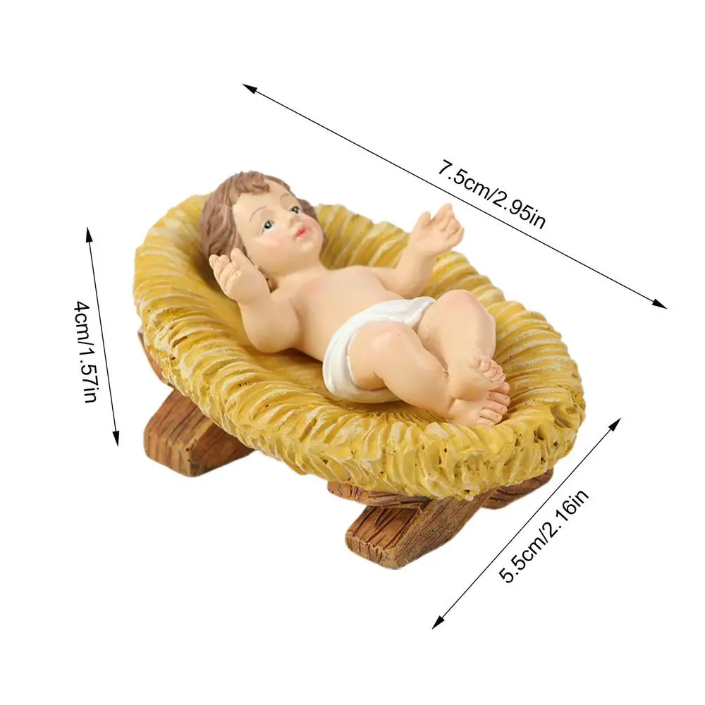 Baby Jesus in Krippe Figur Harz Krippenskulptur Baby Jesus Christus in Krippe Figuren Krippenstufe für Weihnachten im Innenbereich – Detail 7