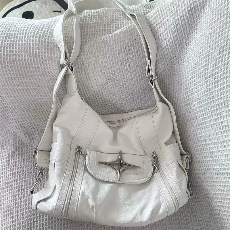 Shoulder Bag Ladies Handbag Crossbody Bag Xiuya Y2k Large Capacity Shoulder Bag White Pu Leather Cross Handbag American Style Punk Goth Fashion Simple Designer Handbag