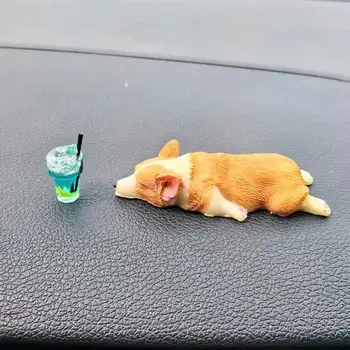 Decorazione per auto Corgi Mini Corgi addormentato Ornamento per auto Decorazione per console centrale Decorazione per interni per auto con bambola animale in resina carina