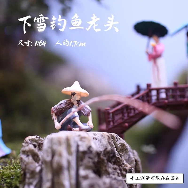 Qiaolin 3D Printing Ancient Model Miniature Landscape Li Bai Umbrella Female Boatman Sand Table Mini Resin Sand Table Characters