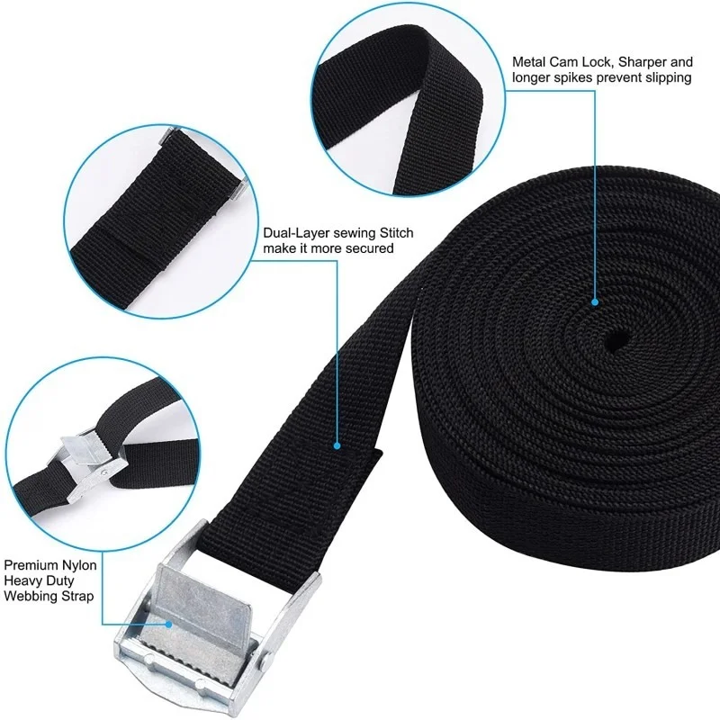 2pcs Tie Down Strap Cargo Luggage Binding Tighten Strong Rratchet Tension Tow Rope with Metal Buckle Organizer Straps