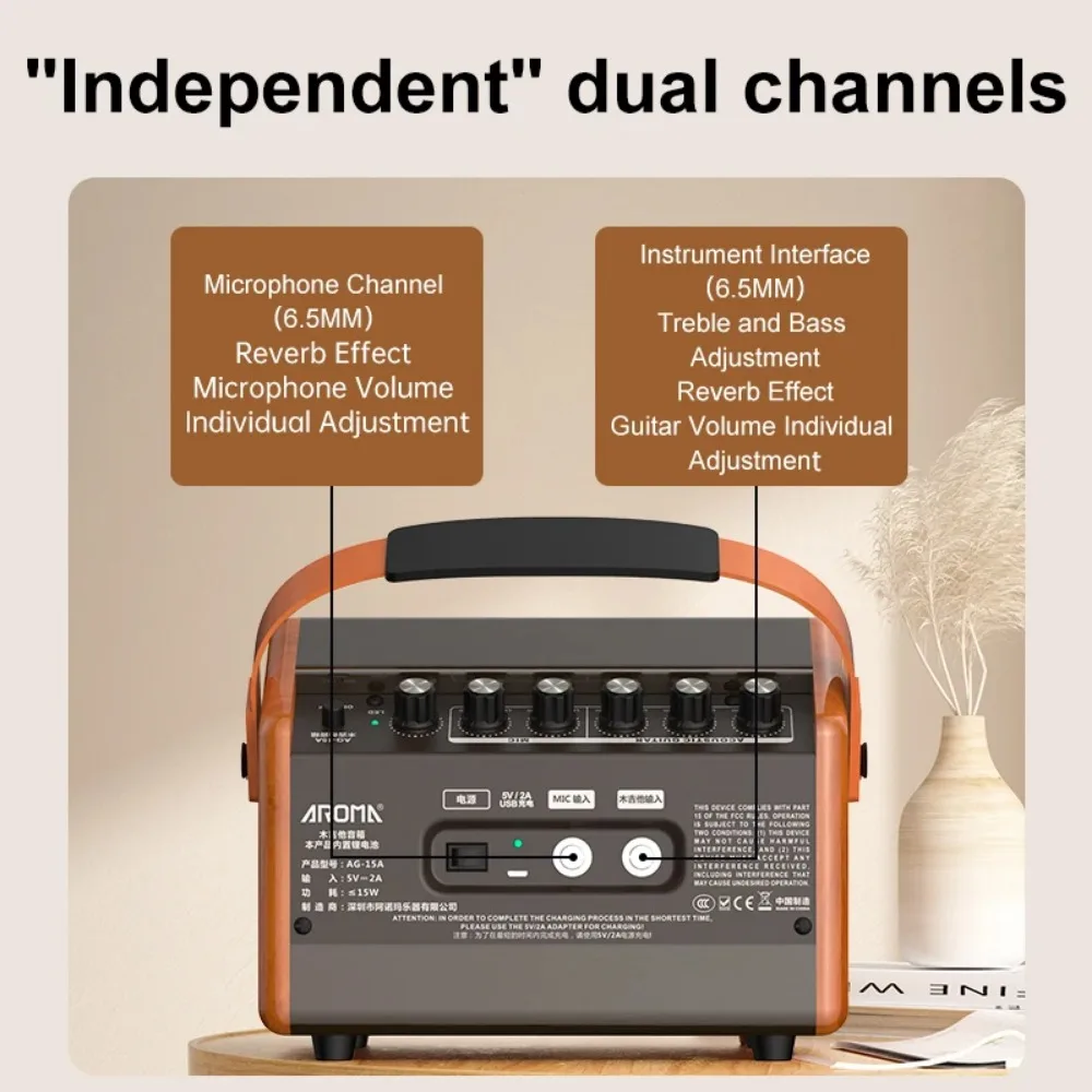 Acoustic Guitar Amplifier Bluetooth Speaker Rechargeable Portable Acoustic Guitar Amp Dual Channel Reverb Adjustment