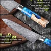 XITUO Kitchen Knives-Set Damascus Steel VG10 Chef Knife Cleaver Paring Bread Knife Blue Resin and Color Wood Handle 1-7PCS set 2