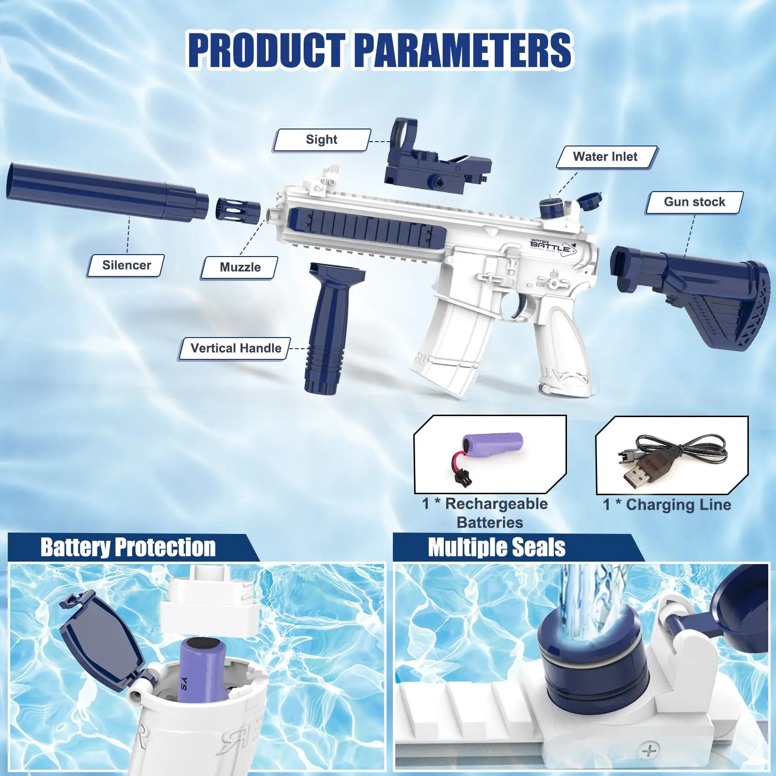 Electric Water Gun for Adult Kid  Long Range  Automatic Squirt Guns Summer Outdoor Swimming Pool Party Soaker Shooting Game Toys 4