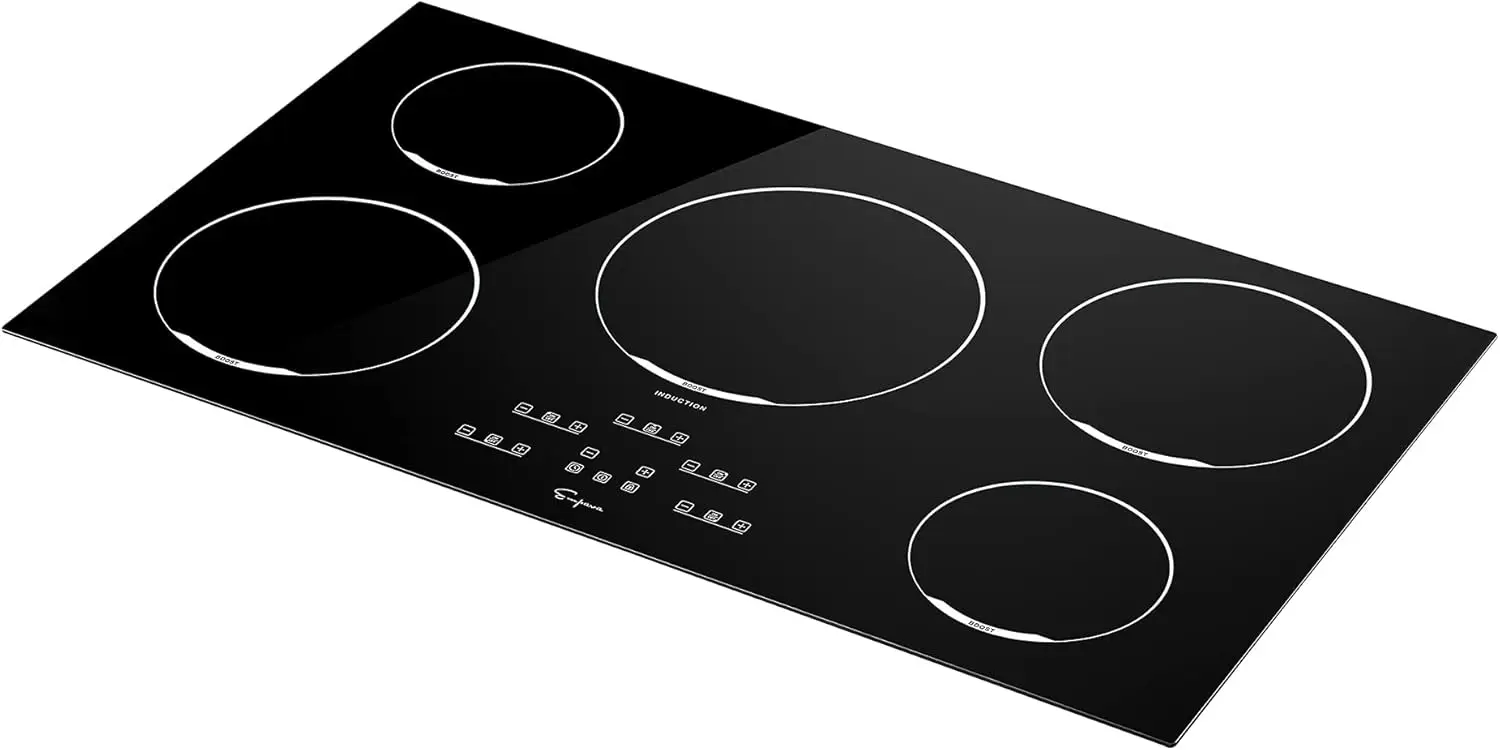 Built-in Electric Induction Cooktop with 5 Elements Power Boost Burners in Black Vitro Ceramic Glass, 36 inch
