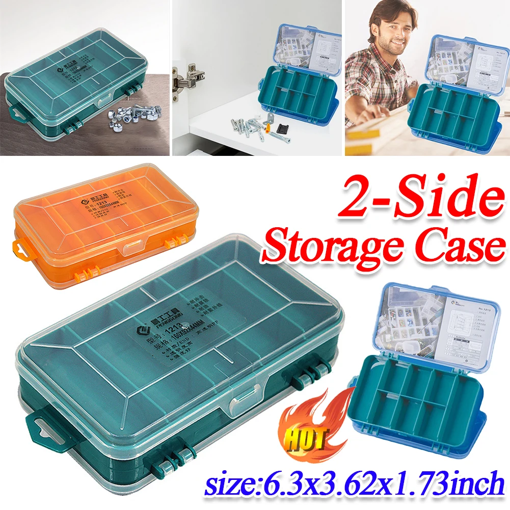 Tool Storage Box Plastic Tool Box Parts Storage Box Storage Organizer Box Parts Organizer Double-Side Hardware Organizer Box Transparent Plastic Tool Organizer Multifunctional for Nuts Bolts Screws Nails Small Hardware
