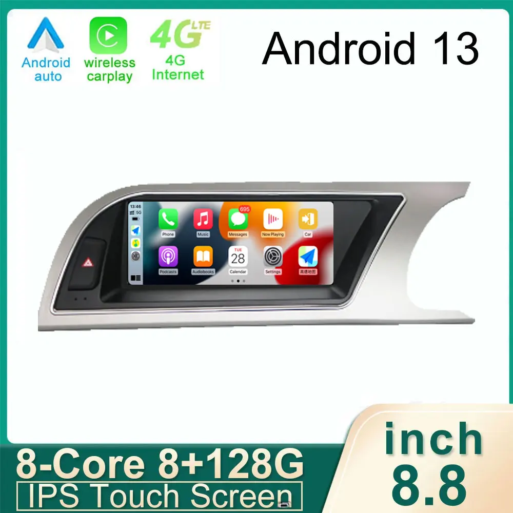 

RHD 8,8 дюймовый сенсорный экран Android 13 для Audi A5 B8 2009-2016, автомобильные аксессуары, мультимедийные мониторы Carplay, микрофон, радио плеер