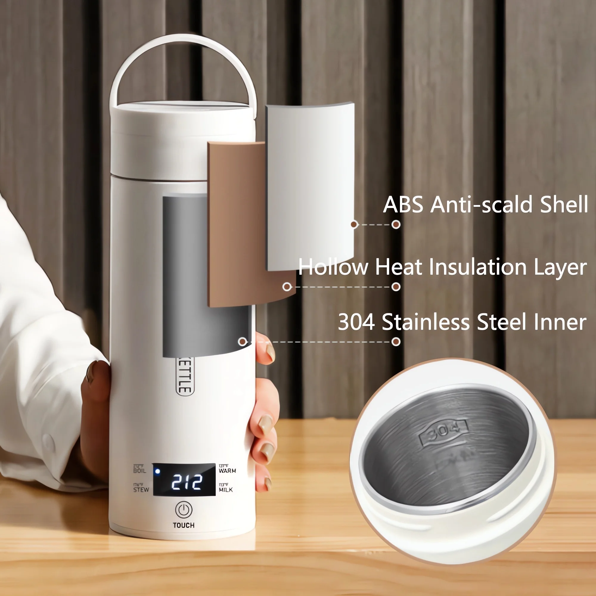 New 500ML Portable Electric Kettle Bottle Boil Water Stewed Cup Travel Smart Pot Temperature Adjustment Kettles 304 Heating Cup