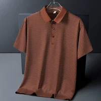 Polo homme d'été à revers, nouvelle collection, manches courtes, rayé, en soie glacée, style business décontracté, tailles M-6XL 7XL 8XL 5