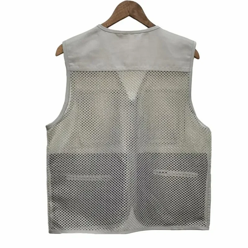 Summer Men's Sleeveless Vests Casual Solid Color Multi-pocket Mesh Patchwork Breathable Camping Fishing Photography Top