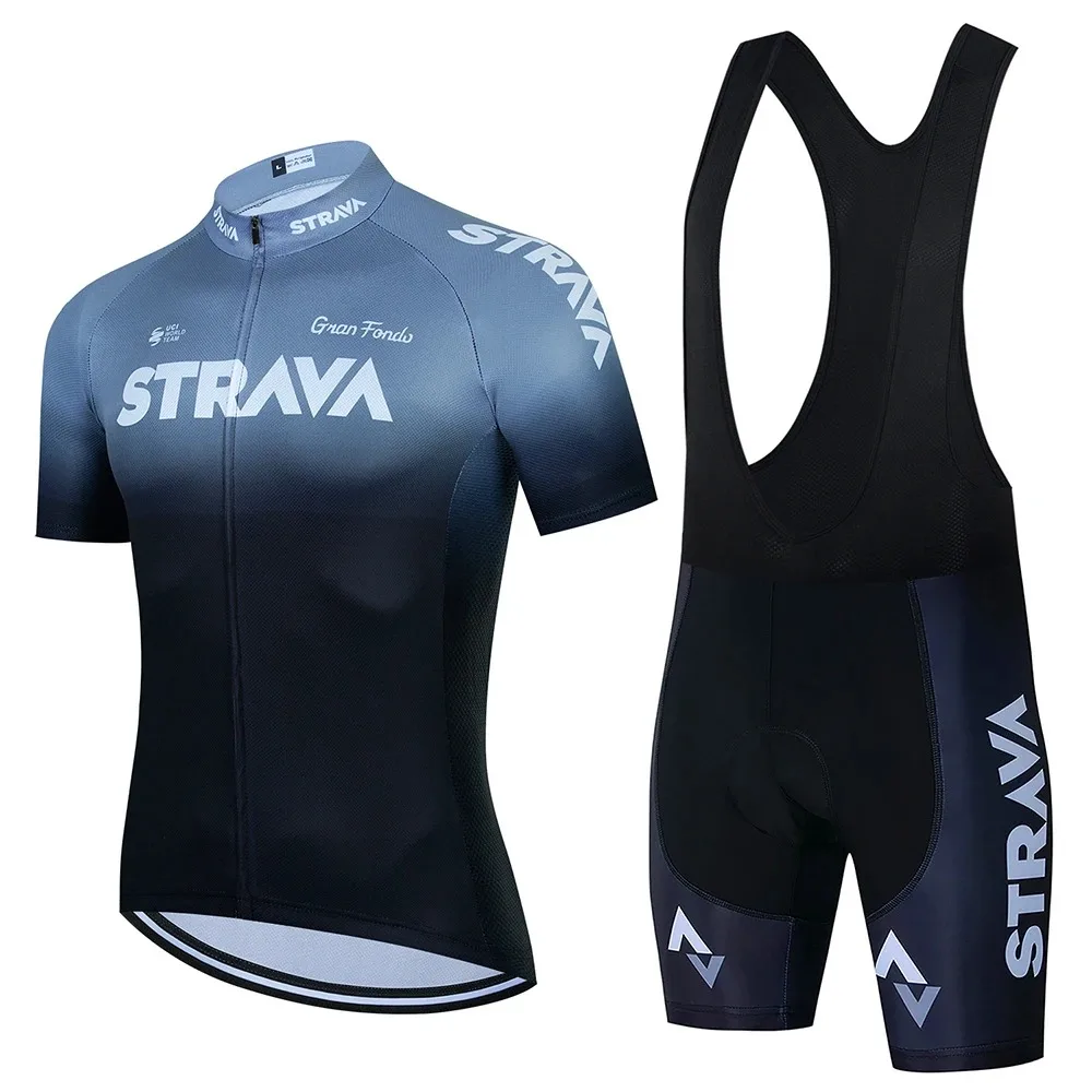 Strava Cycling Jersey Set Summer Short Sleeve Breathable Men's MTB Bike Cycling Clothing Uniform Suit