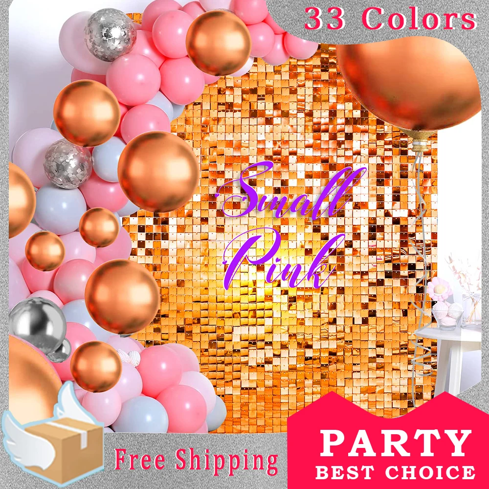 

SmallPink 6-18Pcs Golden Sequin Backdrop Panels For Wedding Party Birthday Background Wall Decor 30X30cm Shimmer Backdrop Wall