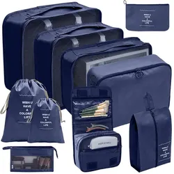 Travel Organizer Set: Packing Cubes and Storage Bags (10pcs Blue)