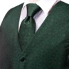 Dark Green Silk Men Vest Tie Elegant Solid Dress Sleeveless Jacket 4PC Hanky Cufflink Paisley Suit Waistcoat Wedding Gift Hi-Tie 3
