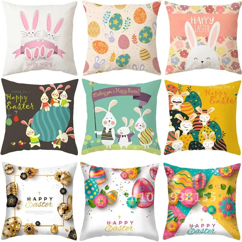 

Easter Home Decorations Happy Easter Bunny Eggs Pillow Cover Rabbit Ornaments Easter Cushion Cover Party Favors Gift