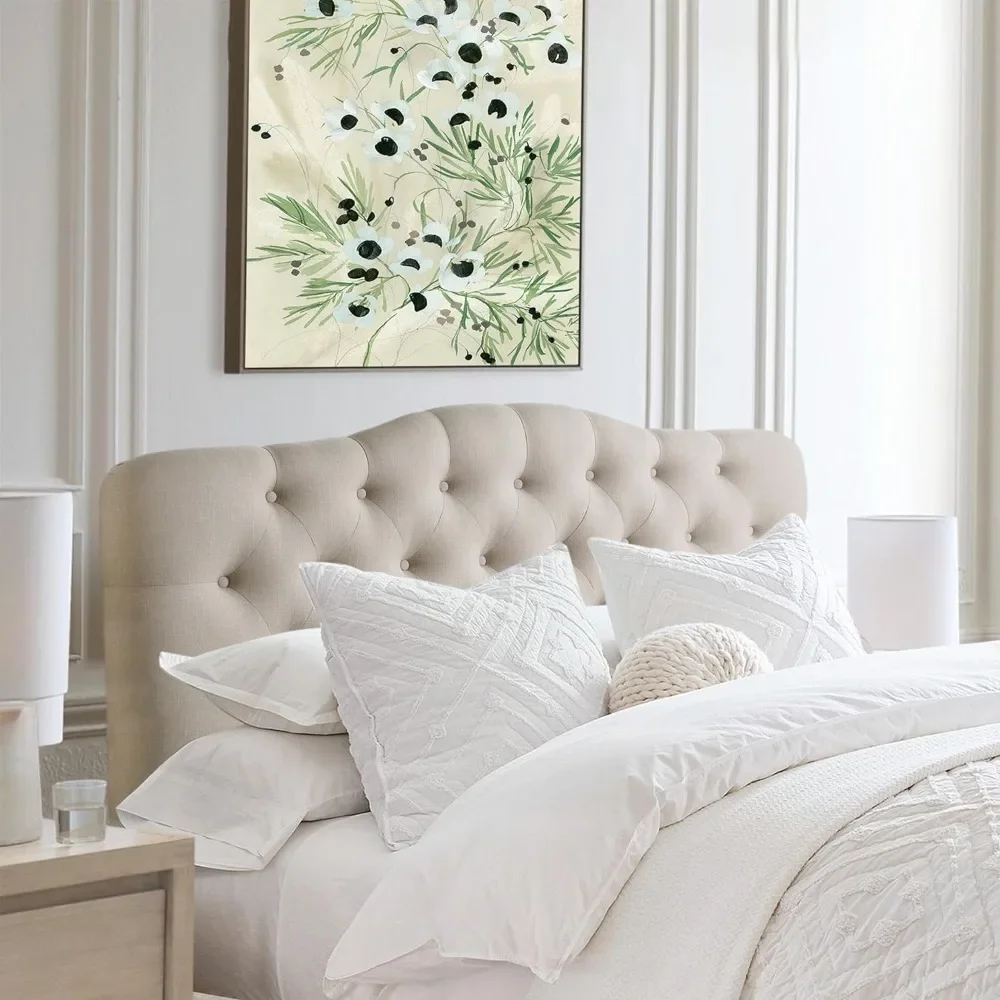 Rosevera Givanna Adjustable Height Headboard with Linen Upholstery and Button Tufting for Bedroom, Queen, Classic Beige