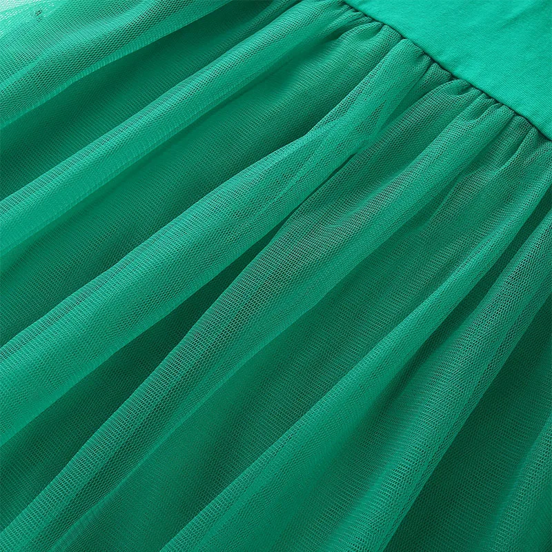 New Summer Princess Green Clothing for Baby Girls Cotton Kids Clothes Cartoon Embroidery Unicorn Mesh Dresses