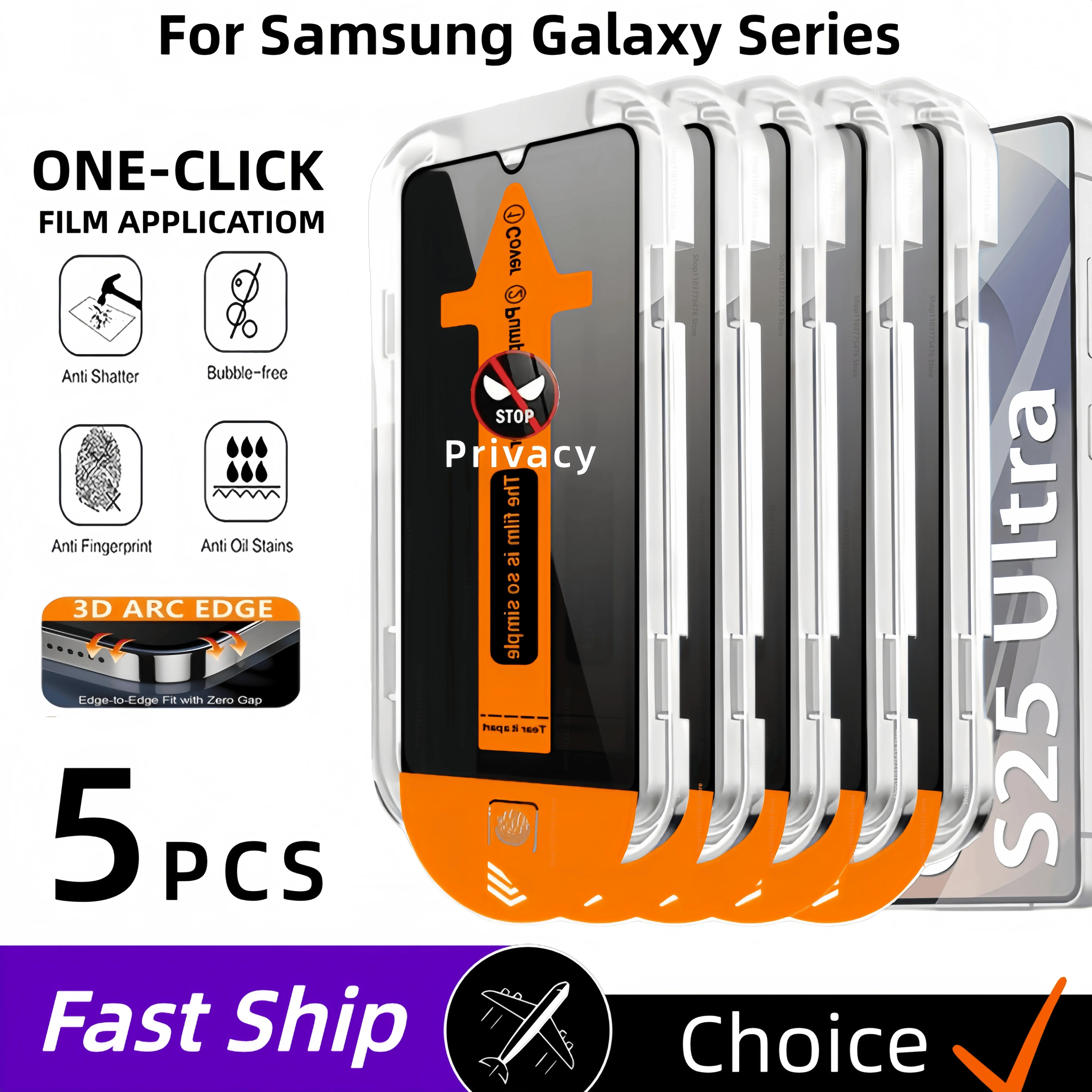 5PCS Dust-Free Installation Privacy Anti-Spy Screen Protector Glass