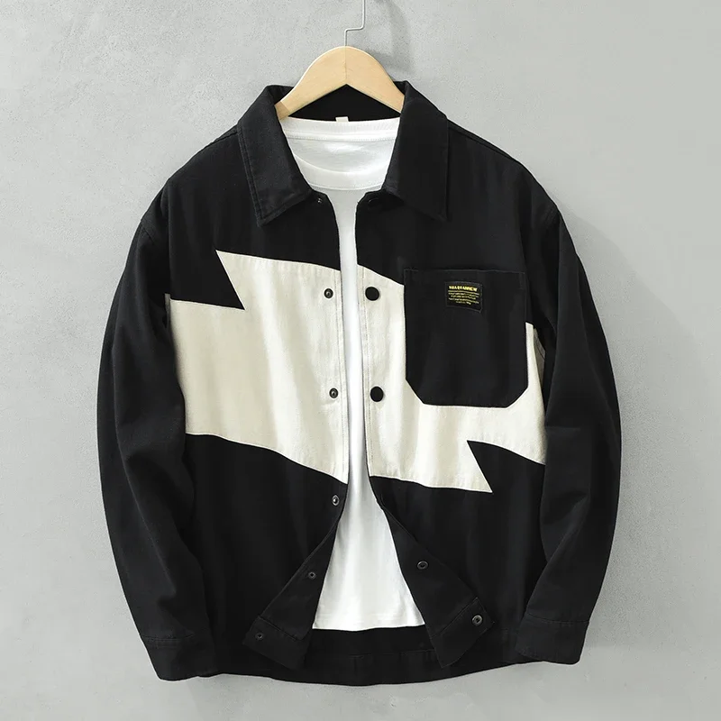 

Новинка 2024, винтажные Лоскутные рубашки с длинным рукавом, мужские универсальные литературные и повседневные свободные топы, пальто