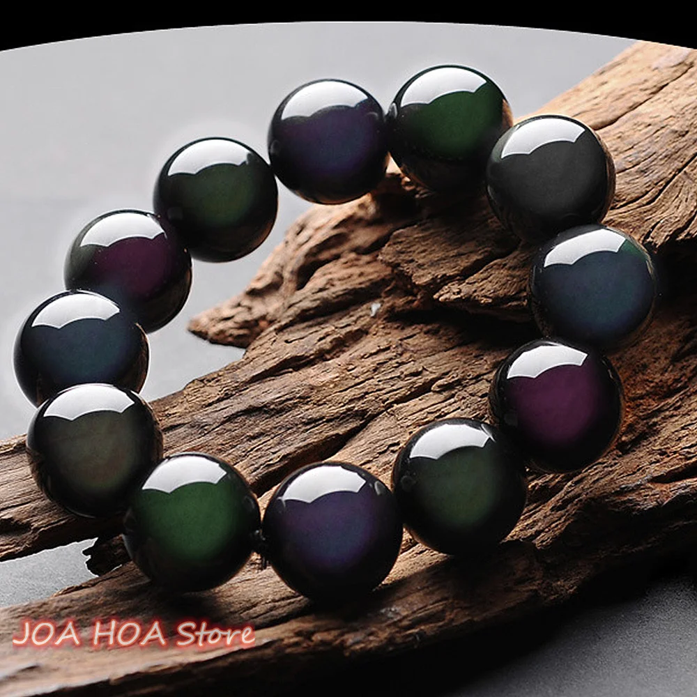 

Latest Natural Obsidian Colorful Bracelet 20mm with Rainbow Eye Gemstone Bangle Exquisite Bead Chain Boutique Jewelry