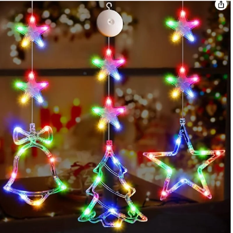 3 Pack Christmas Indoor Star Window Light Battery Operated Light Up Hanging Christmas Decoration Home Shop Party Gifts