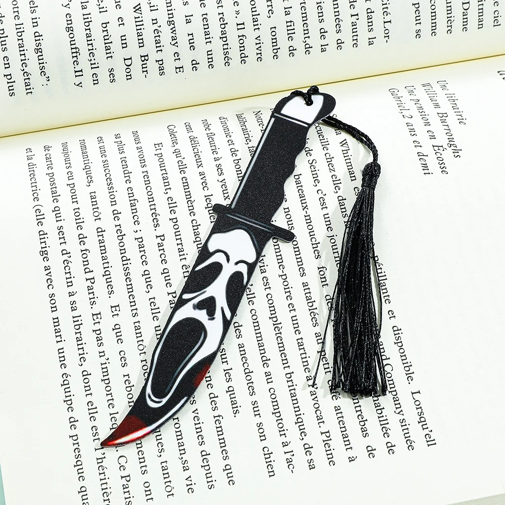 Acrylic Ghost Bookmark with Black Tassel For Horror Movie Lovers Read Marker Gift for Book Lovers Office Stationery 1pcs