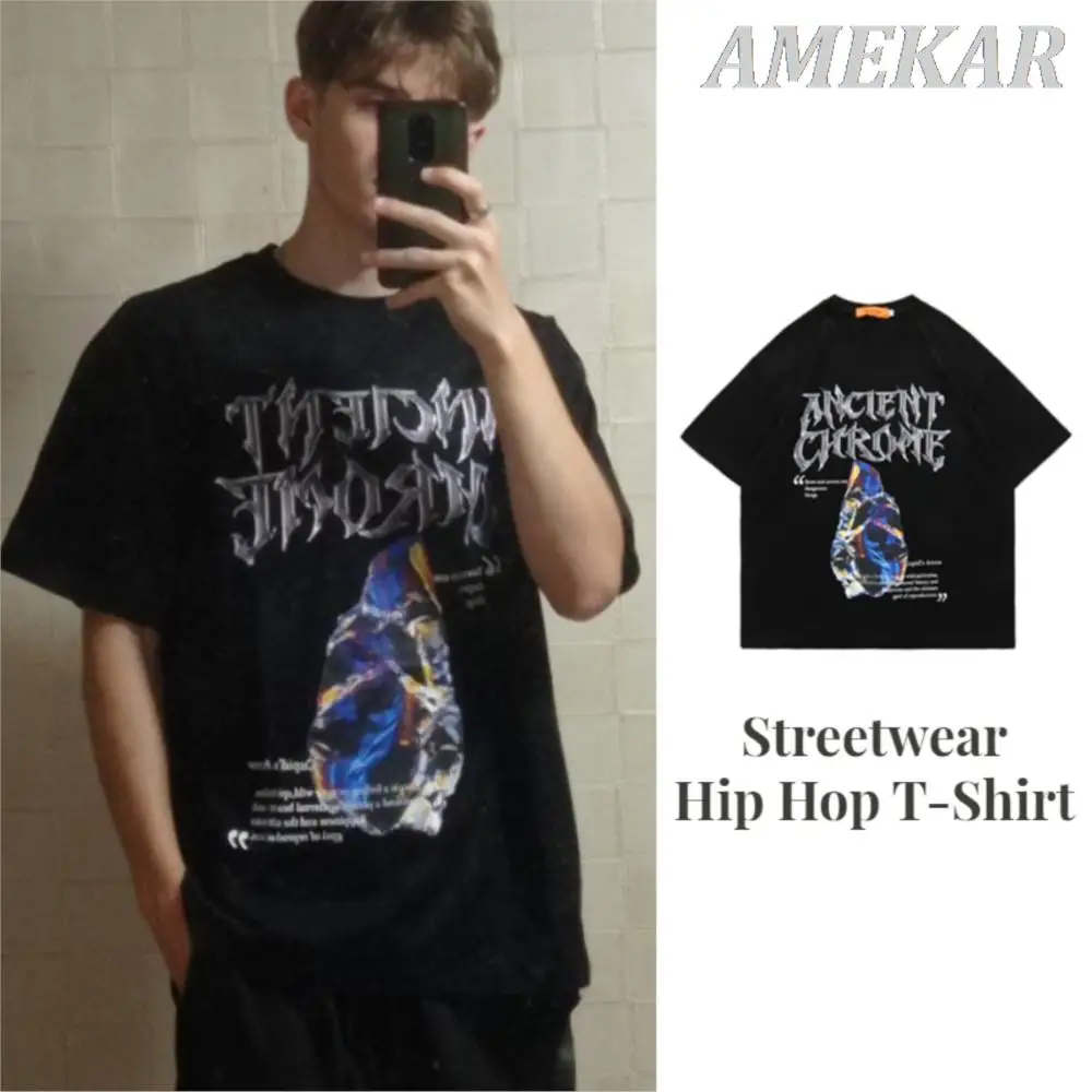 

2023 Men Hip Hop Streetwear T-Shirt Harajuku Letter Graphic Printed Tshirt Summer Short Sleeve T Shirt Cotton Casual Tops Tees