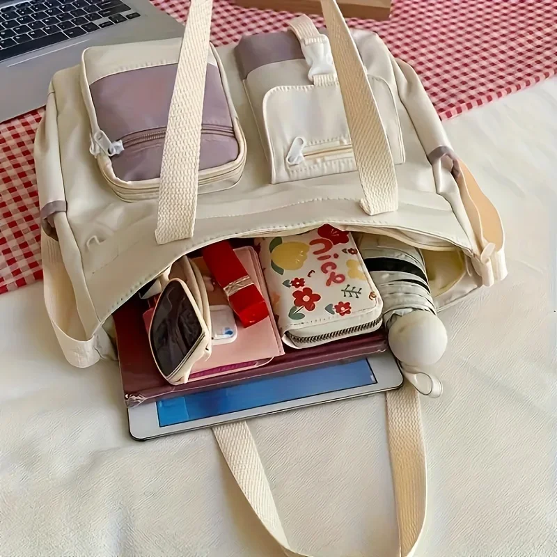 Artistic Girl Large Capacity Shoulder Bag Versatile Student Contrast Color Messenger Bag Portable Handbag