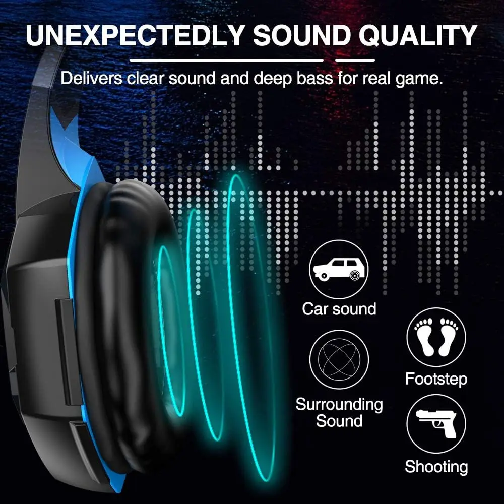 Kotion Pro G2000 3.5Mm Gaming Headset with Rgb Led Lights, Noise Cancelling Mic, Over-Ear Comfort for Pc/ps5/xbox 6
