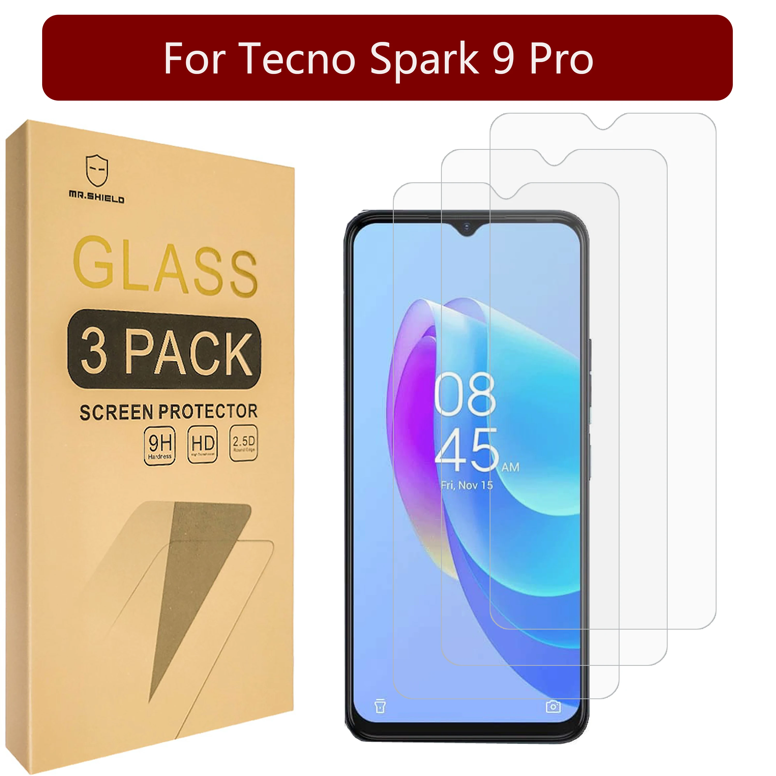 

Mr.Shield [3-Pack] Designed For Tecno Spark 9 Pro [Tempered Glass] [Japan Glass with 9H Hardness] Screen Protector