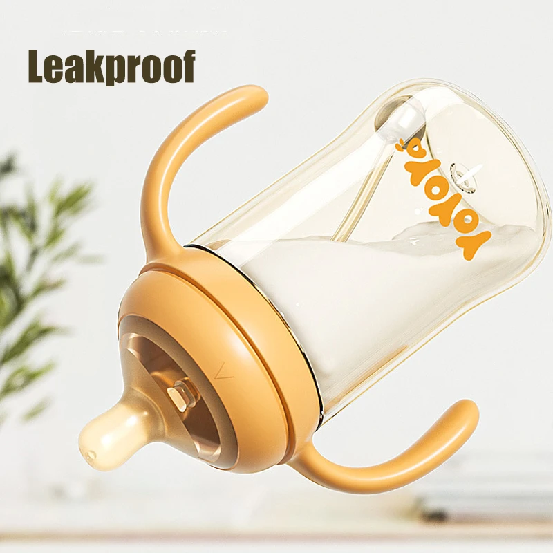Anti-Colic PPSU Baby Bottles For Breastfed 240/300ml Wide Caliber Toddler Breastfeeding Bottle Leakproof Weighted Straw Cup