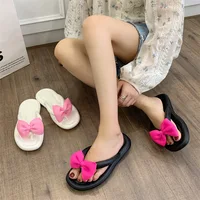2024 New Women's Bowknot Slippers Adult Sweet Non-Slip Bow Flip Flops Girls Soft Candy Color Fashion Flat Slides Indoor Sandals 1