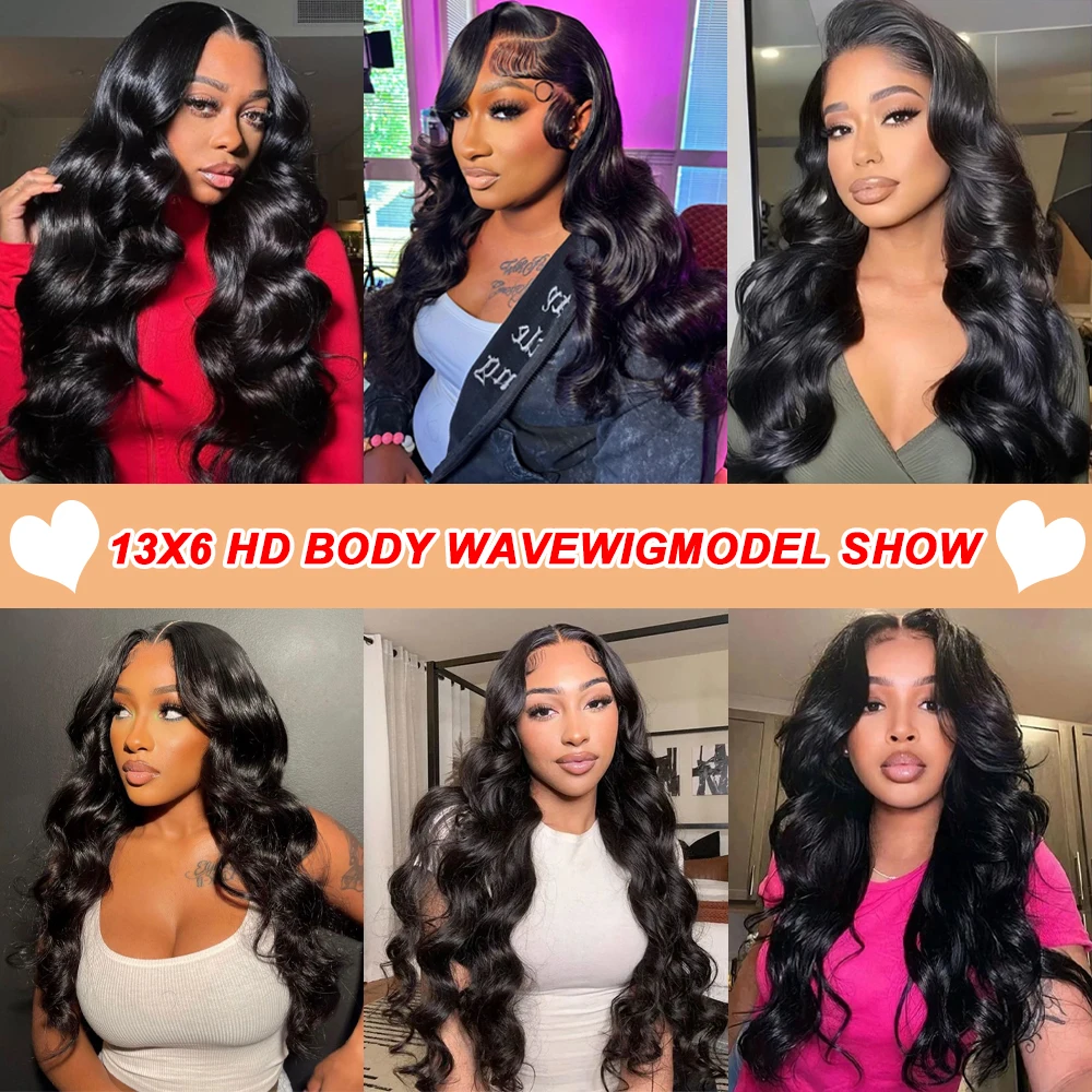 13x6 13x4 Body Wave Lace Front Wigs Human Hair Pre Plucked 200% Density HD Transparent Lace Frontal Wigs for Women 6