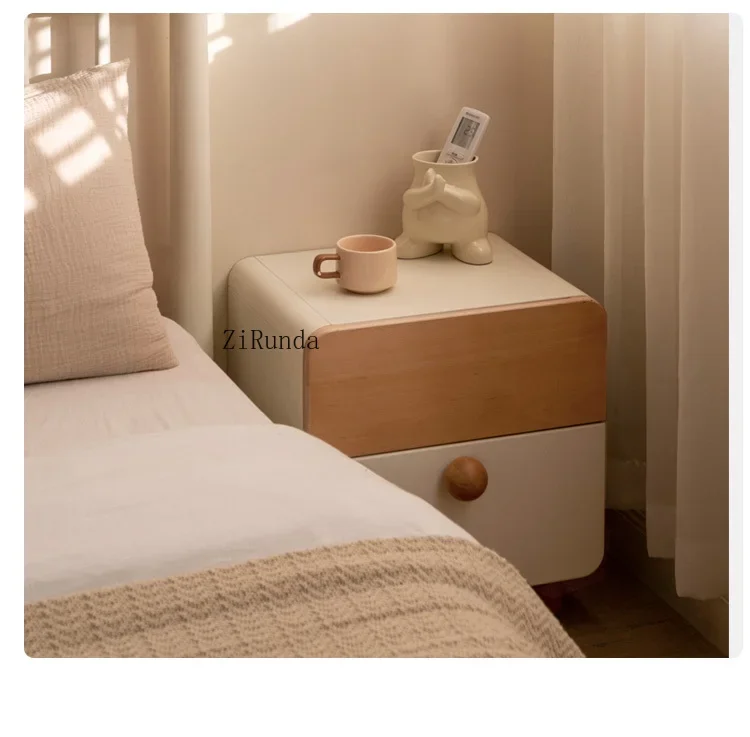Solid wood bedroom cream wind color matching bedside cabinet simple household white drawer locker