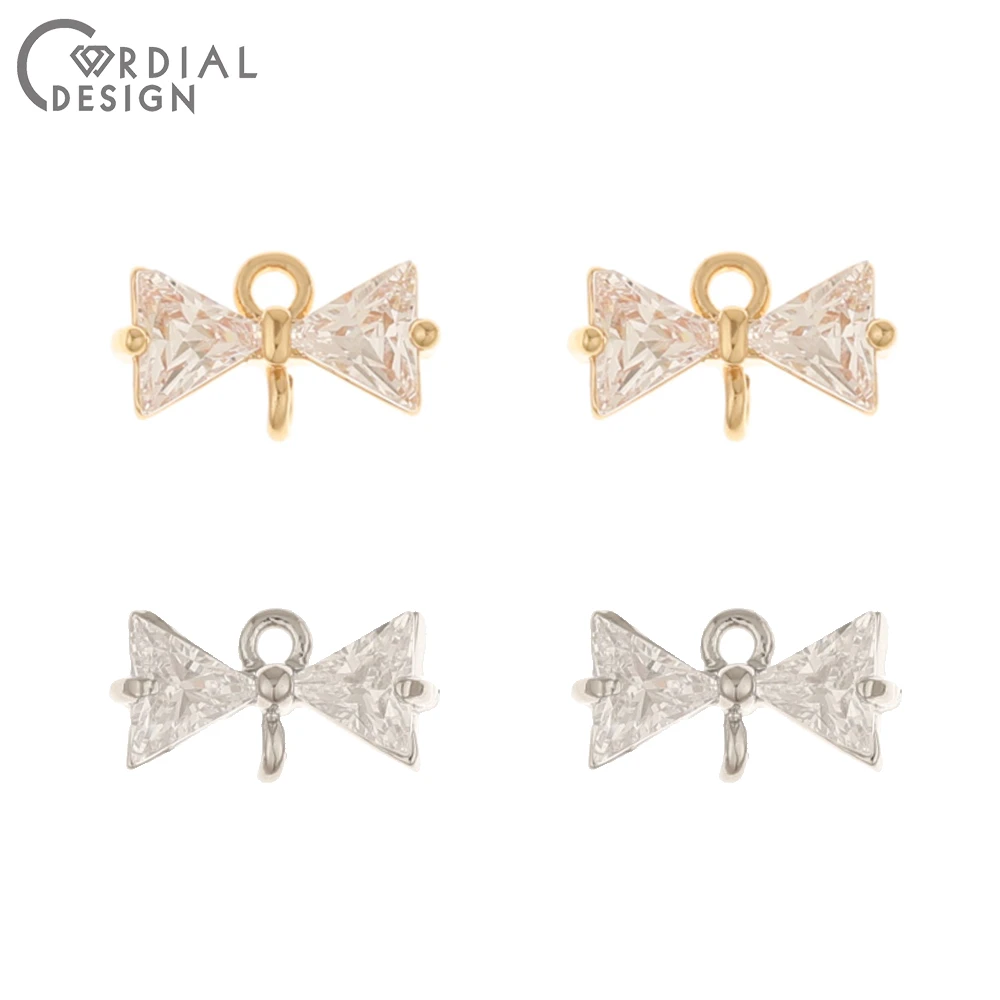 Cordial Design 100Pcs 7*12MM Jewelry Accessories/Hand Made/Connectors/CZ Charms/Bowknot Shape/DIY Making/Earring Findings - cordial