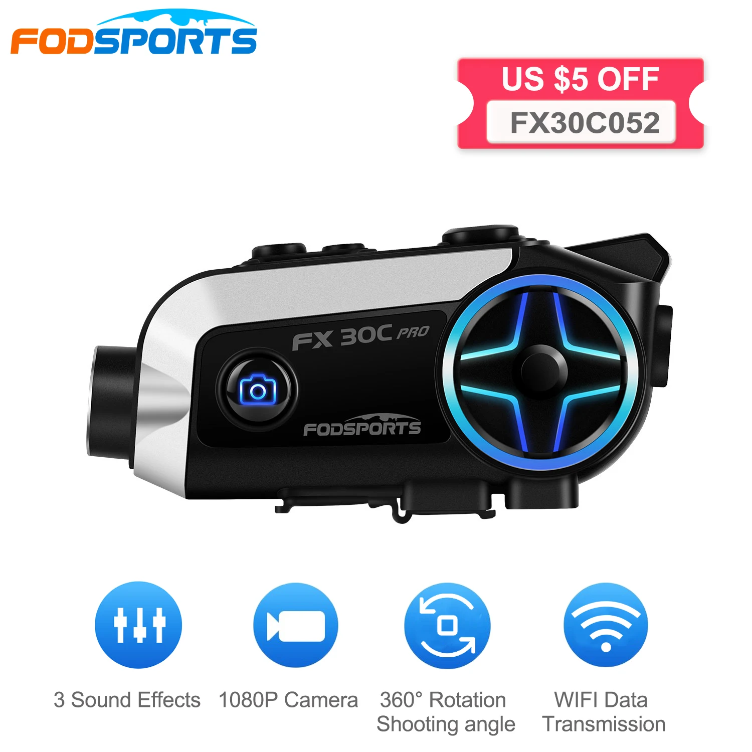 Fodsports FX30C Pro Motorcycle Intercom for Motorcycle Helmet Headset 2 ...