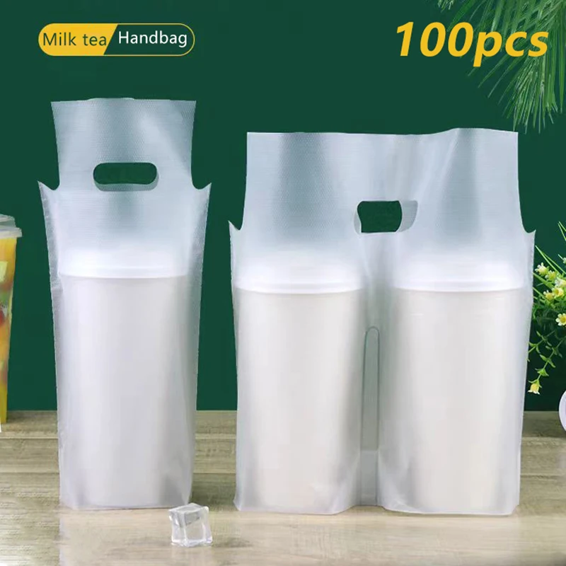 100Pcs Frosted Transparent Disposable Beverage Bags