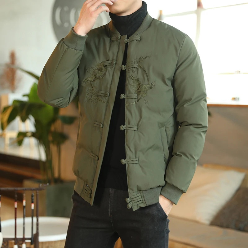 Winter Button Cotton-Padded Clothes Men's Chinese Retro Chinese-Style Embroidered Cotton-Padded Coat Loose Men's Cotton Jacket