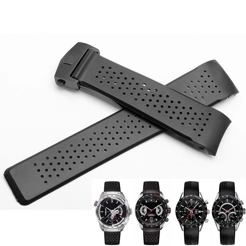 

Natural Rubber Watchband For TAG HEUER GRAND CARRERA wristband Waterproof Sport Strap Soft Silicone Bracelet 22mm 24mm