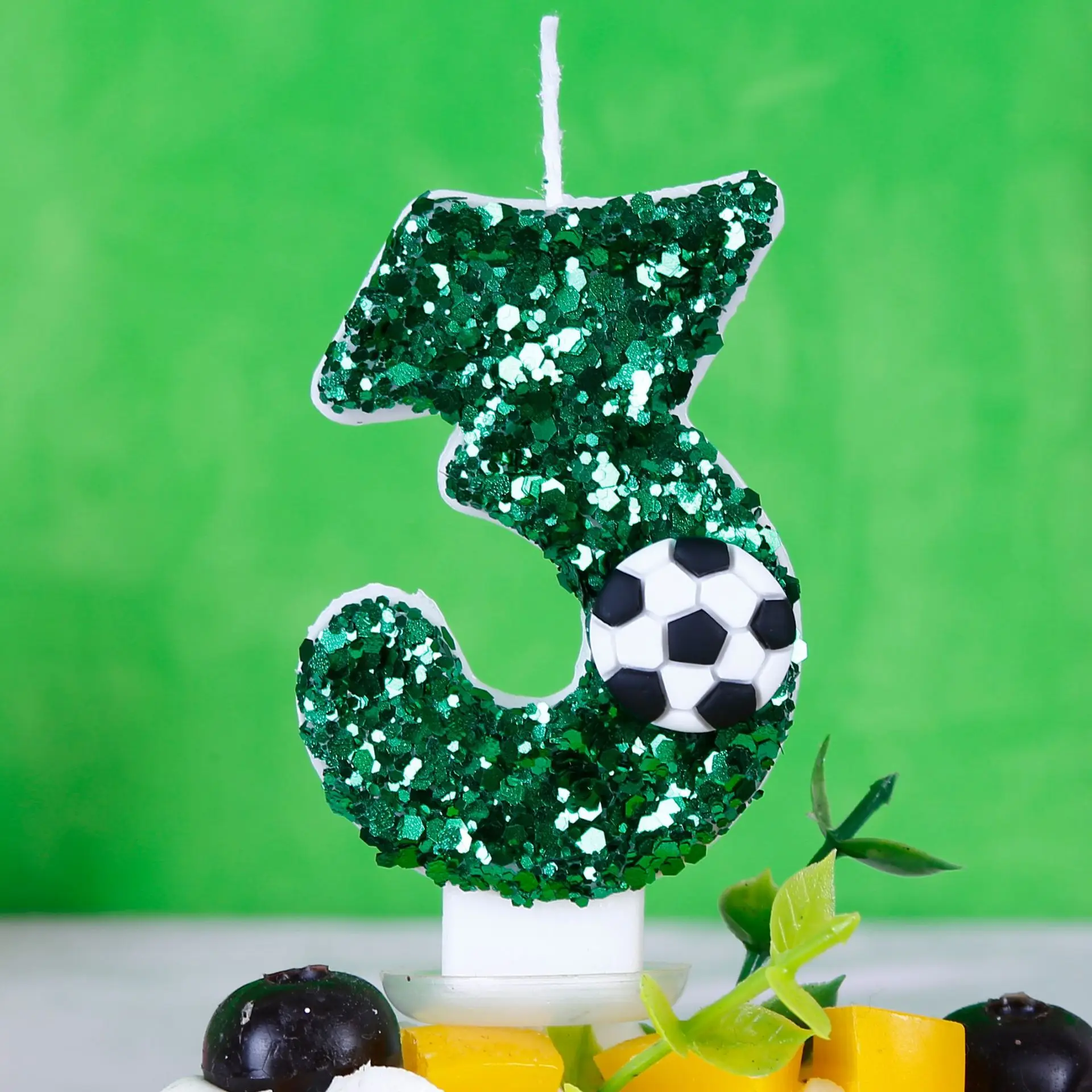 

Football Party Cake Candles Green Sparkle 0-9 Numbers Cake Topper Children's Soccer Sports Birthday Party Decoration Supplies