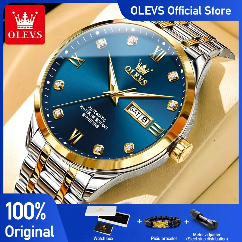 OLEVS Orologio Uomo Automatico Scheletro Lusso – Quadrante Diamanti, Cinturino Acciaio Inox 316L, Impermeabile, Nero - 2