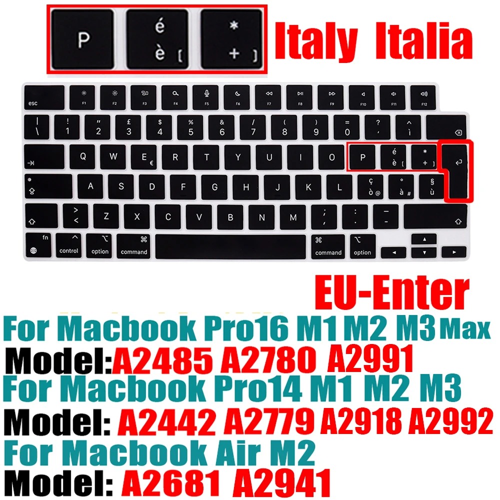 Universal Keyboard Cover for MacBook 2023 dòng Pro và Air - Bố Cục EU/US + Ngôn Ngữ Đa Quốc Gia