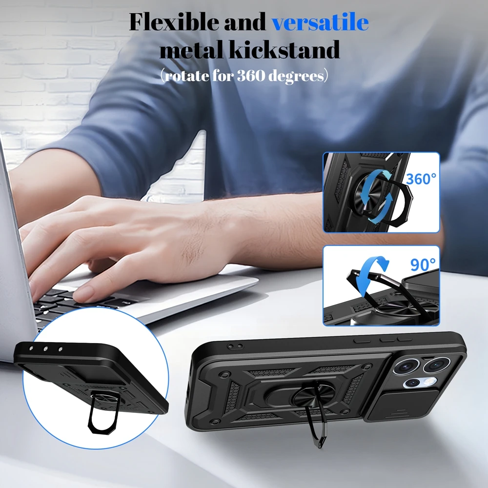 Armor Magnetic Ring Shockproof Case with Slide Camera Protection