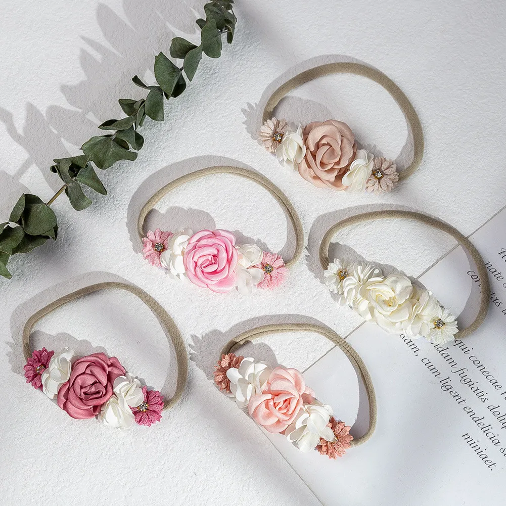 

Искусственный цветок Детская повязка на голову Новорожденные Мальчики Девочки искусственные цветочные нейлоновые повязки для волос Принцесса аксессуары для волос