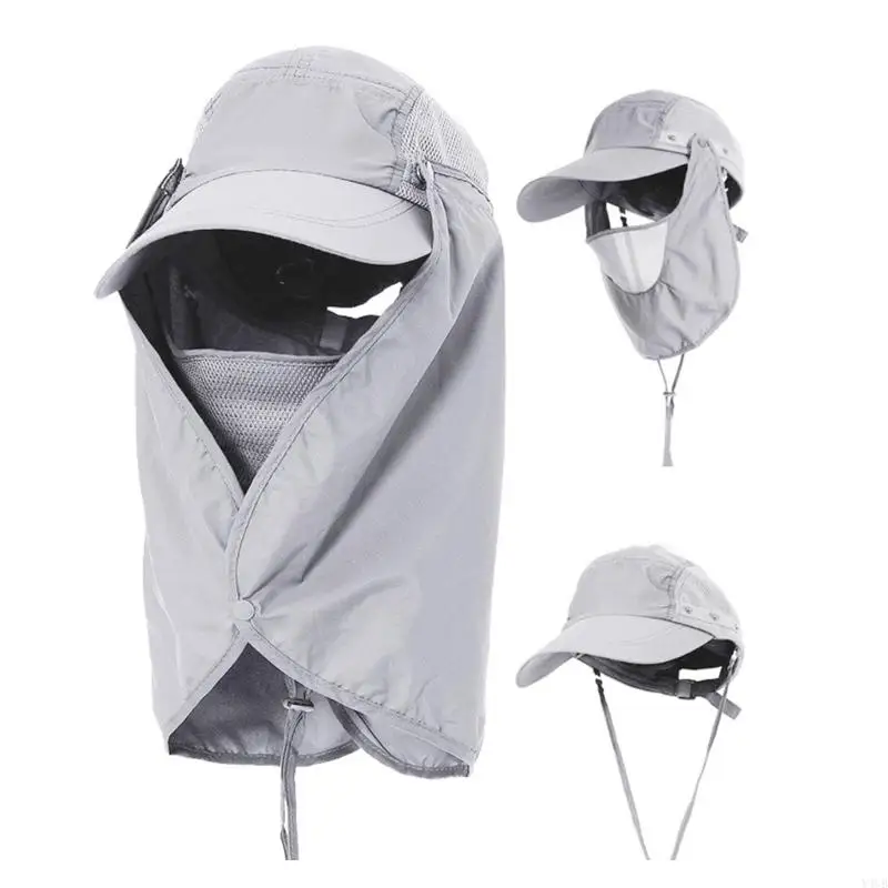 Wide Brim with Face Cover and Neck Flap Hiking Hat Adjustable Caps for Adult