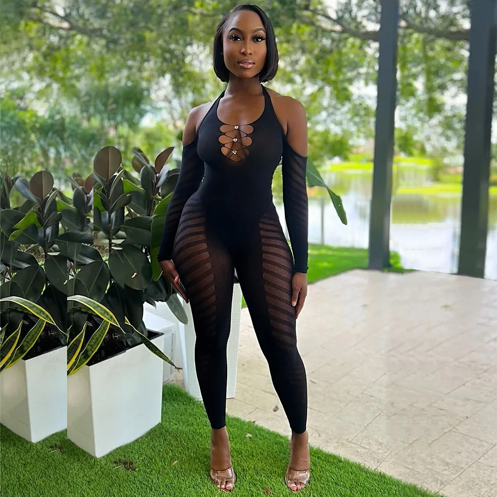 Hollow out sexy curves nightclub party transparent super elastic mesh playsuit bodysuit romper Ropa De Mujer romper jumpsuit adult unitard women romper jumpsuit