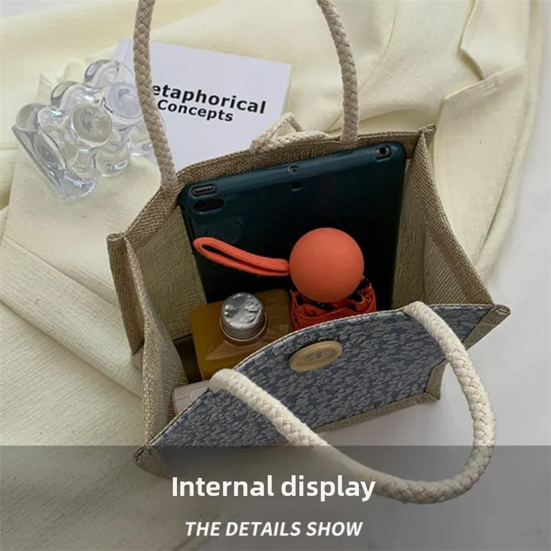 Casual Linen Tote Bag for Women, Japanese Style Fabric Handbag, with Buckle Closure, Hand Washable, for Box, Students Diaper Bag