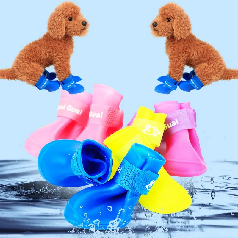 4Pcs Pet WaterProof Rainshoe Anti-slip Rubber Boot For Small Medium Large Dogs Cats Outdoor Shoe Dog Ankle Boots Pet Accessories