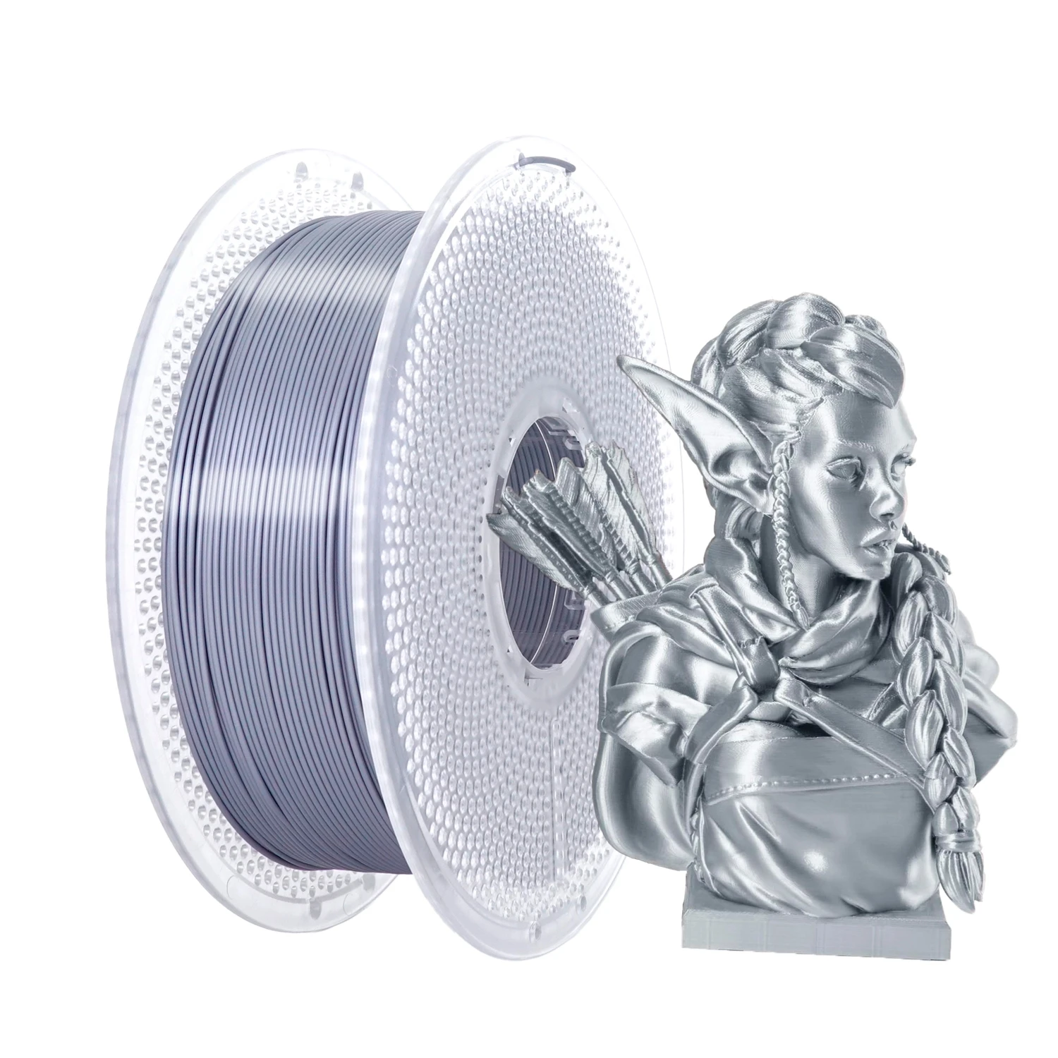İpek Metalik Gümüş PLA 3D Yazıcı Filamenti 1kg Makara, 1.75mm Boyutsal Doğruluk +/-0.03mm, Vakumlu Paketleme