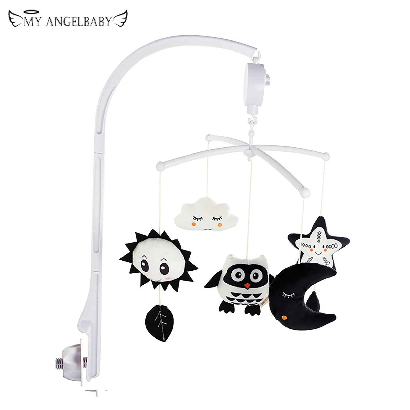 

Baby Crib Rattles Baby Toys 0-12 Months Infant Clockwork Toy Black and White animal Music Box Bed Bell Toy Mobile Newborn Toys